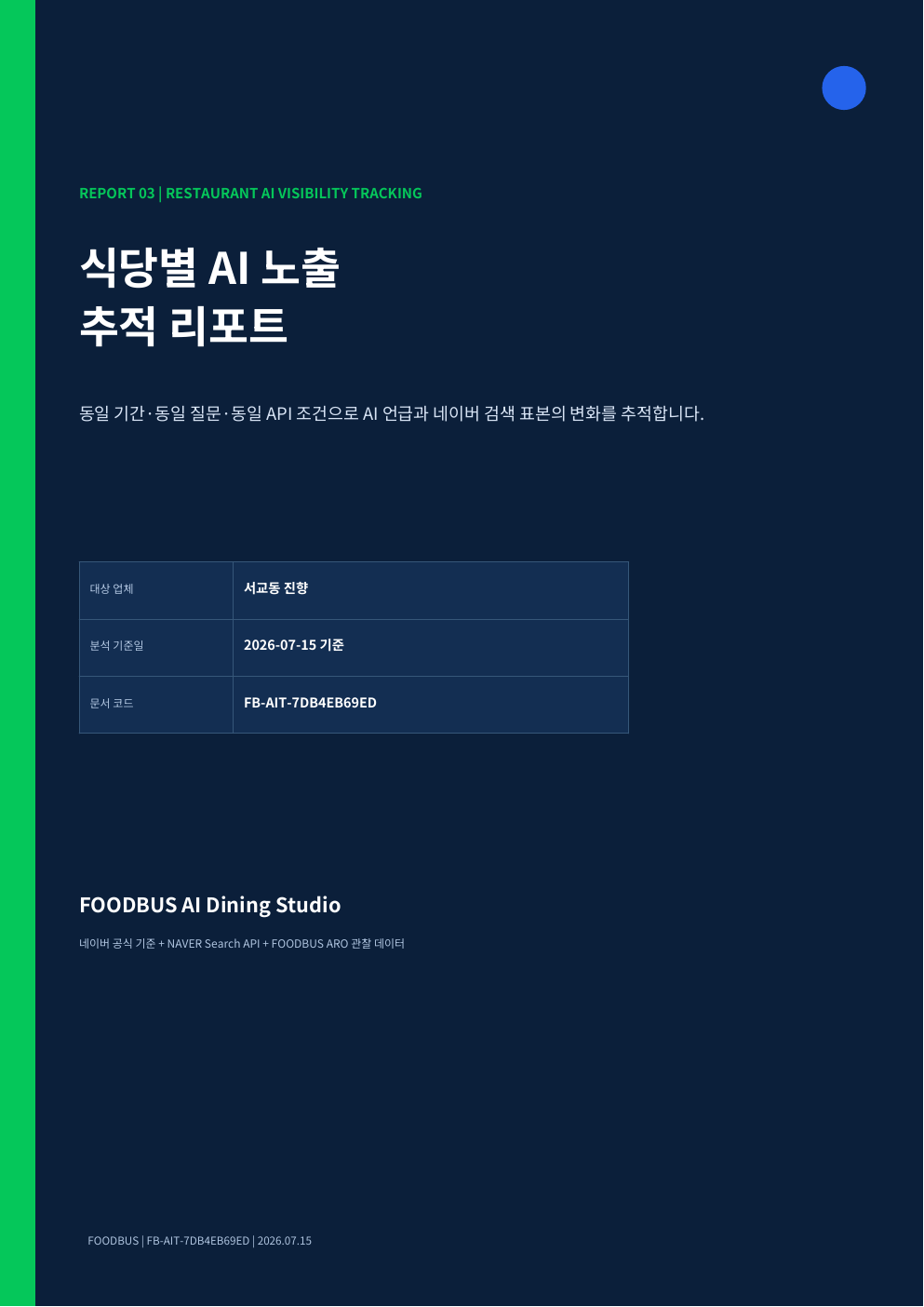 서교동 진향 AI 노출 추적 리포트 표지